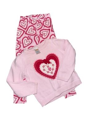 Gymboree Girls Pink Heart Sweater (3T) & Heart Leggings (4T)
